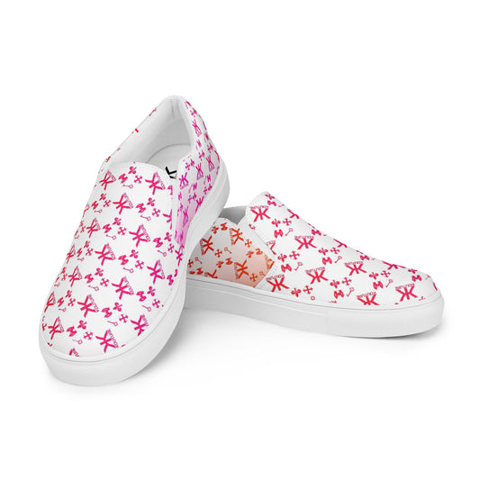 KOUTURE Women’s slip-on canvas shoes - Double K Pink and Orange Monogram BackDrop